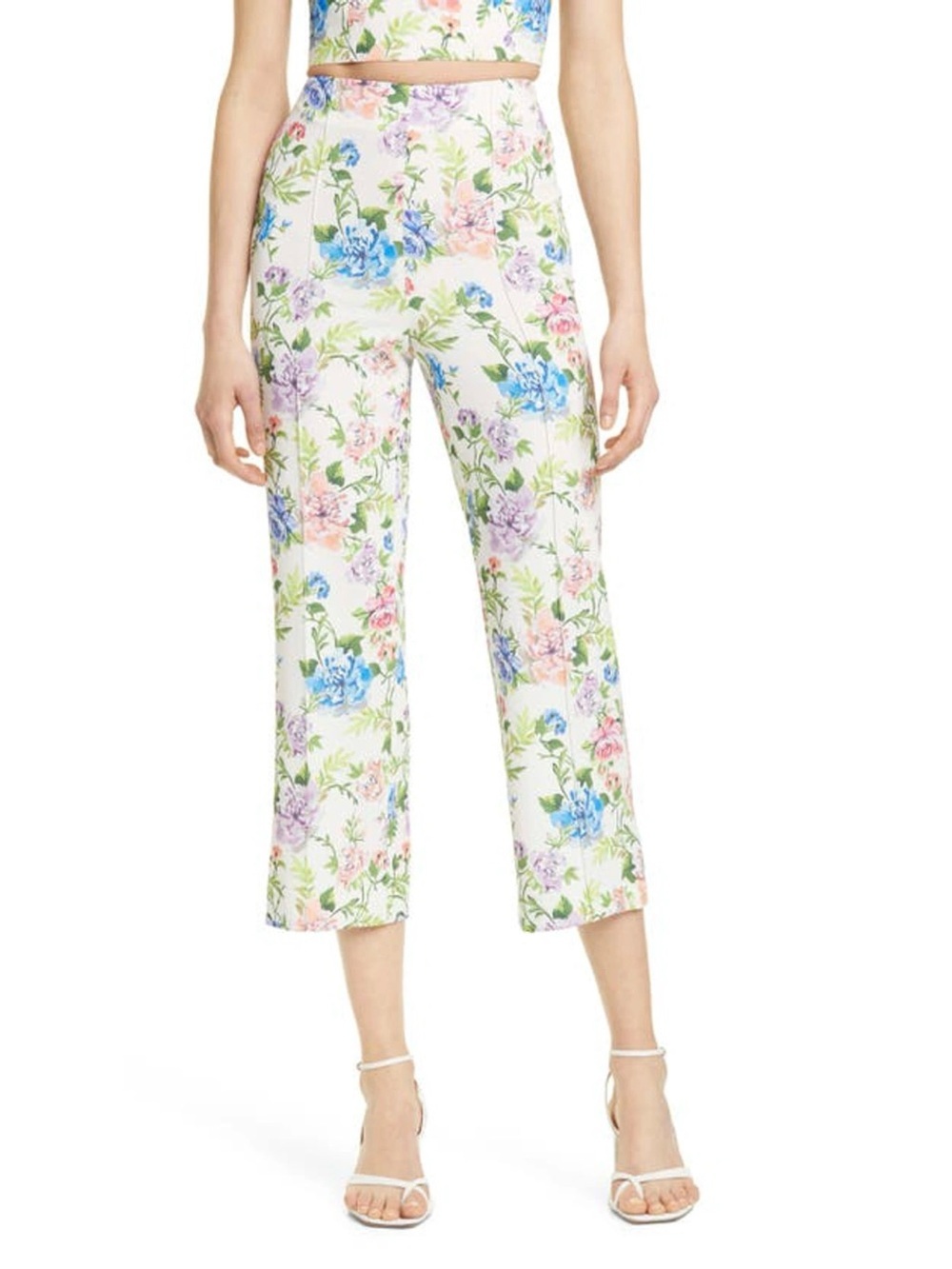 Alice + Olivia Pants Lorinda Floral Print Crop Crepe Wide Leg Trousers Sz 12
